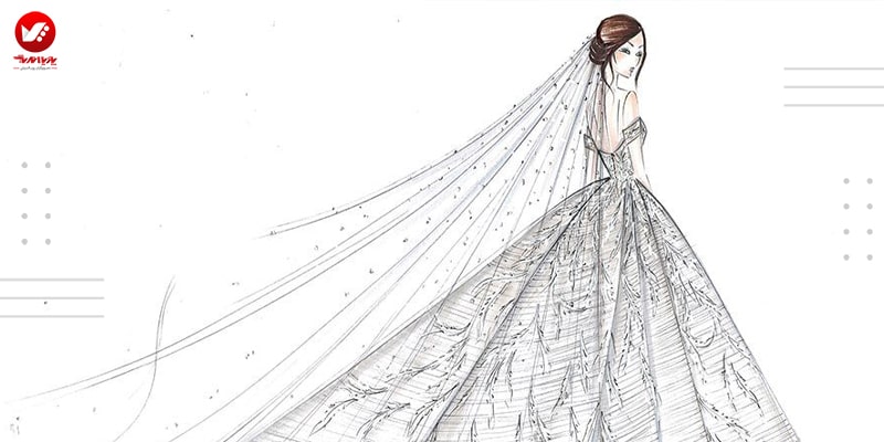 طراحی لباس عروس روی کاغذ
